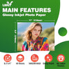 Uinkit Bright White Single Sided Glossy Photo Paper 8.5x11 Letter Size 180gsm 48lb Instant Dry Dye Inkjet Paper, Smudge Resistant Professional Printing Papers for Home/Office Trial Use