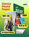 Uinkit Bright White Single Sided Glossy Photo Paper 8.5x11 Letter Size 180gsm 48lb Instant Dry Dye Inkjet Paper, Smudge Resistant Professional Printing Papers for Home/Office Trial Use